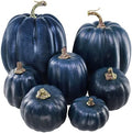 Winlyn 7 Pcs Assorted Sizes Navy Blue Artificial Pumpkins Decorative Dark Blue Pumpkins Faux Foam Pumpkins for Gifts Fall Baby Shower Thanksgiving Halloween Table Centerpiece Shelf Mantel Decoration by Winlyn
