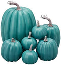 Lizxun 7Pcs Artificial Pumpkins Halloween Decoration, Lifelike Simulation Mixed Harvest Fall Foam Pumpkins for Halloween Thanksgiving Home Party Supplies (Cyan 01-7pcs) by Unknown