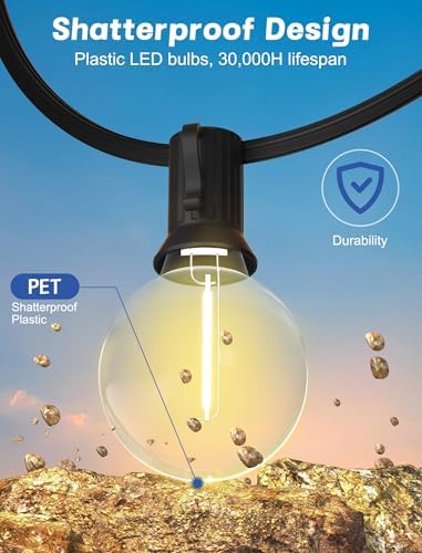 SUNSGNE Outdoor String Lights, 50FT Outdoor Globe Light with 52 G40 Shatterproof LED Bulbs(2 Spare), String Lights for Outside Patio Porch Garden Backyard Balcony Deck Decor, E12 Sockets - Image 4