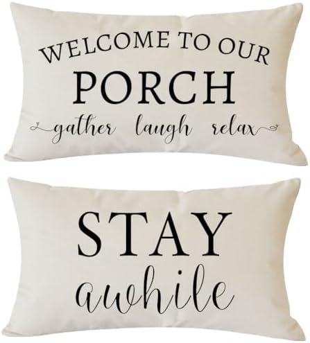 PANDICORN Outdoor Lumbar Throw Pillow Covers 12x20 Inch Set of 2, Cream by PANDICORN