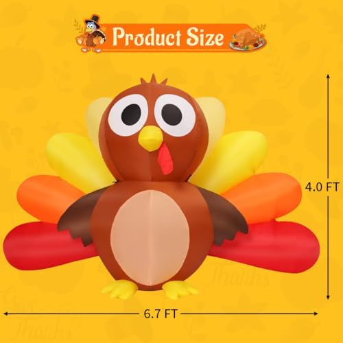 COMIN 6.7FT Thanksgiving Inflatables Cute Turkey Yard Decor with LEDs - Image 5