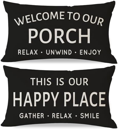 Outdoor Decorative Throw Pillow Covers 12x20 Inch Set of 2, Black by HERHOME
