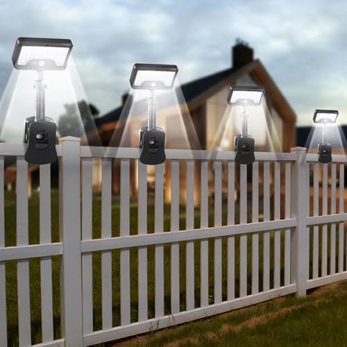 Clip On Solar Motion Lights Outdoor,360°Rotatable Fence Lights(4Pack,6000K) by SunlightEncounter