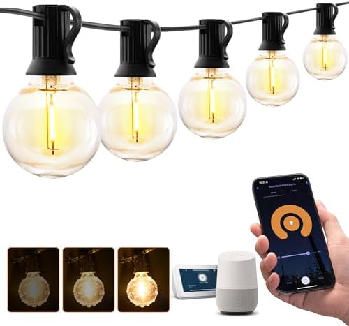 XMCOSY+ Outdoor String Lights, Smart Patio Lights 100Ft Dimmable Outdoor Lights Warm White, 50 G40 LED Bulbs, WiFi String Lights for Outside, Work with Alexa, APP Control, Waterproof Extendable by XMcosy