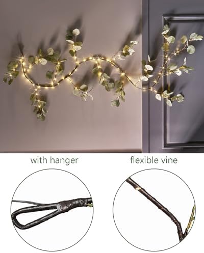 Fudios Lighted Twig Eucalyptus Garland 6FT 96 Warm White LED Battery Operated with Timer for Mantle Fireplace Wedding Party Spring Bedroom Decoration Indoor Outdoor Use - Image 6