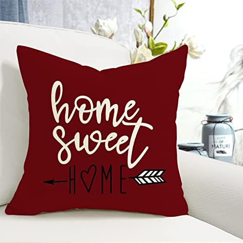 YCOLL Christmas Pillow Covers 16x16 Set of 4, Modern Sofa Throw Pillow Cover for Christmas Decor, Decorative Outdoor Linen Fabric Pillow Case for Couch Bed Car, Wine Red - Image 5