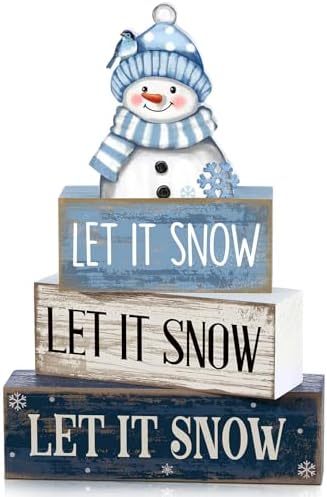 Lineshading 4 Pcs Wooden Snowman Table Decoration, Let It Snow Signs by Lineshading
