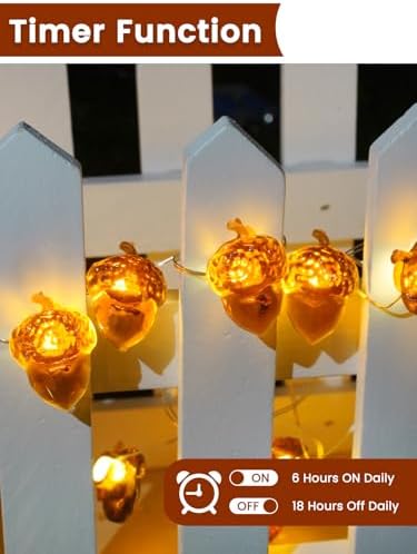2 Pack 30 LED Acorn Fall Decorations, String Lights Battery Operated Remote - Image 7