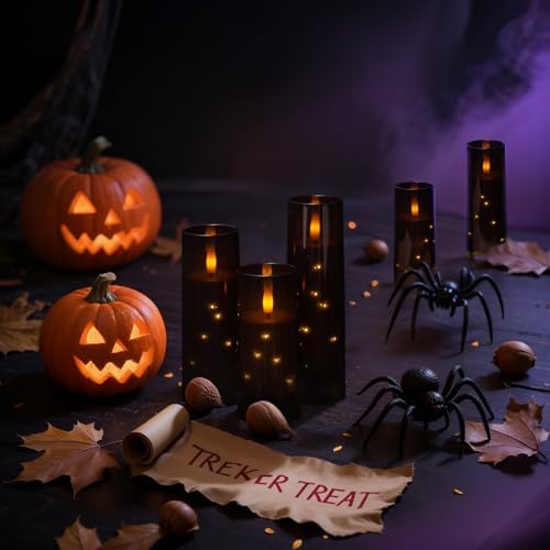 Raycare 9 Pcs Black Halloween Flameless Pillar Candles with Remote Timer - Image 2