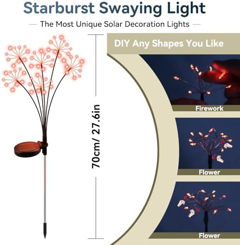 Solar Garden Lights 2 Pack Waterproof Swaying Starburst Lights Orange - Image 2