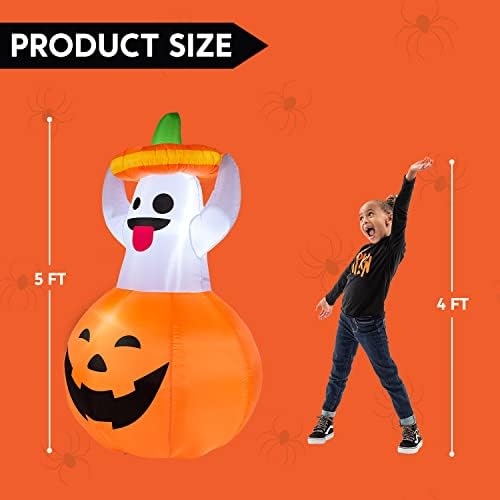 Joiedomi 5 FT Halloween Inflatable Ghost Outdoor Decorations, Blow Up Yard Decorations in Pumpkin, Blow Up Ghost Inflatable with LEDs for Cute Halloween Decor - Image 5