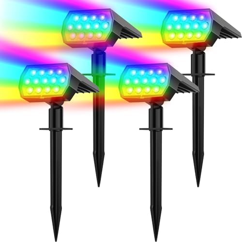 Solar Spot Lights Outdoor Waterproof Color Changing, 4 Pack, 13 LED RGB by Flaow