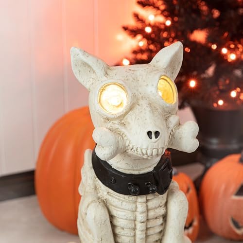 Glitzhome Halloween Porch Decorations, Lighted Halloween Front Porch Standing Sign Decor with Timer, MGO Skeleton Dog Sign for Indoor Patio Party, 20.5" H - Image 7