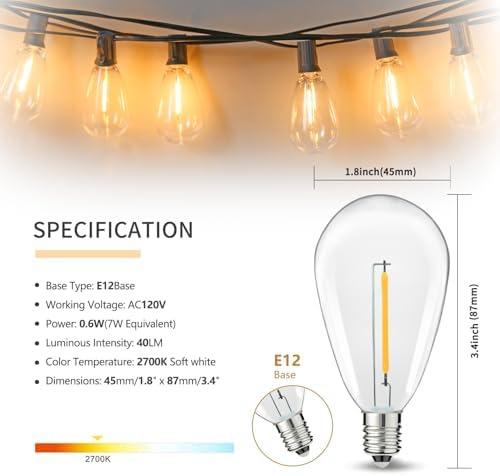 100FT S14 E12 Outdoor String Lights Waterproof Patio 24+1 (1 Spare) bulb - Image 2
