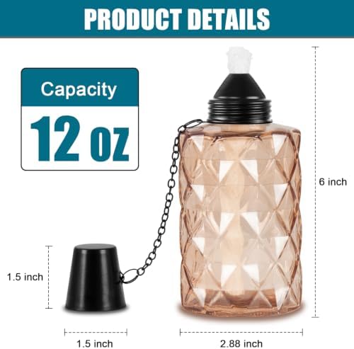 Glass Table Top Torch, Outdoor Torch Canisters 12 oz,Refill Canister with Wicks and Covers, Patio Metal Torch for Luau Party, DIY Garden Decor (4 Packs) (Orange) - Image 2