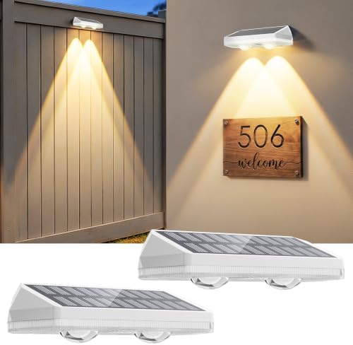 Solar Fence Lights Outdoor ,3000/4500/6000K 13 Mode, 2 Pack Fence Lights Solar Powered with Ultra-Bright Lens IP65 Waterproof,Solar Wall Light for Backyard/Step/Patio/Deck/Stair/Railings(White) by UGDLUCK