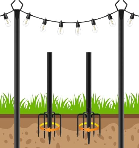 AHRLHR 2 Pack String Light Poles,Poles for Outdoor String lights10 Ft Metal Poles with Fork for Outdoor String Lights,Outdoor Light Poles with Fork,Patio,Deck,Backyard by Unknown