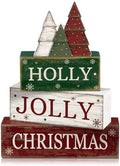 Moucuny 4 Pcs Christmas Centerpiece Wood Block Signs Holly Trees by Moucuny