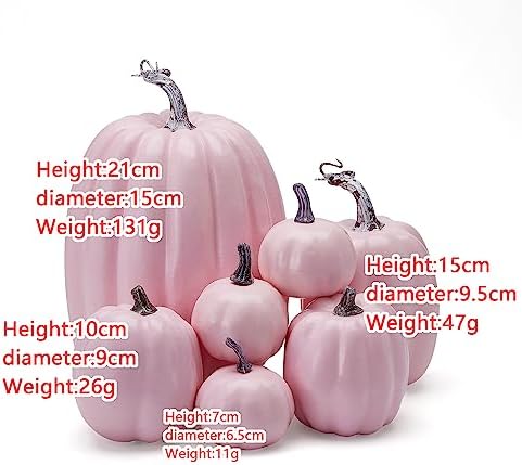 7Pcs Artificial Pumpkins of all Styles Halloween Decoration Rural Style Farmhouse Foam Pumpkin Harvest Season Thanksgiving Day is Suitable for Table top House Dining Table Party Decoration (Pink) - Image 4