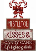 Lineshading 4 Pcs Christmas Table Decorations Wooden Candy Cane Decor Christmas Centerpiece Rustic Winter Tiered Tray Decor Red and White Candy Cane Block Signs Gift Xmas Decoration for Home Decors by Lineshading