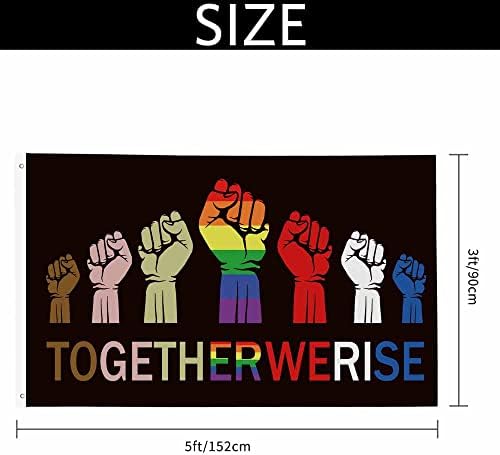 Yekiua Together We Rise Flag 3X5 Outdoor Gay LGBT Rights Fight Fist Double Sided Flags All Weather Long Lasting With 2 Brass Grommets Rainbow - Image 2
