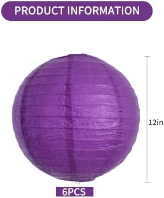BEISHIDA 12 Inch Purple Paper Lanterns 6Packs Hanging Round Chinese Lantern - Image 2