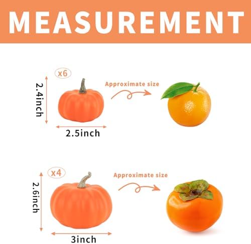 10Pcs Fake Pumpkins Fall Thanksgiving Decorations,Orange Plastic Pumpkins Home Decor, Artificial Mini Pumpkin for Decorating Autumn Harvest Outdoor Indoor Fall Decor Centerpiece Table Decorations - Image 3