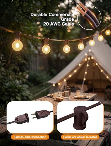 SUNSGNE 50FT Brown Outdoor Edison String Lights, Waterproof Shatterproof LED Globe String Lights with 50 G40 LED Frosted White Bulbs for Backyard Patio Porch Balcony Party Decor, E12 Base - Image 7