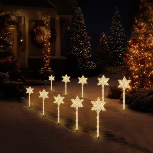 10 Pack Snowflake Solar Christmas Pathway Lights - Image 5