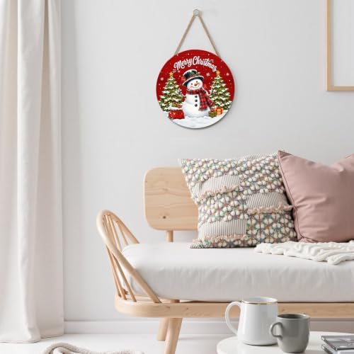 Merry Christmas Sign for Front Door Decor Winter Snowman Snowflake Welcome - Image 5