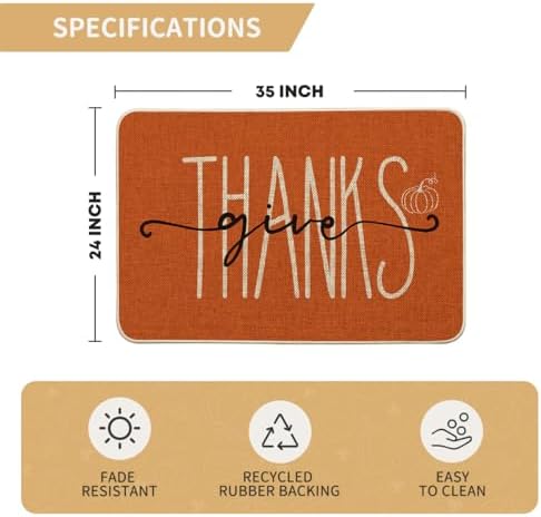 Artoid Mode Give Thanks Pumpkin Thanksgiving Welcome Decorative Doormat, Seasonal Fall Low-Profile Floor Rug Switch Mat for Indoor Outdoor 24x35 Inch - Image 3