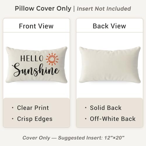 PANDICORN Hello Sunshine Throw Pillow Cover 12x20 Inch Sun, Cream - Image 4