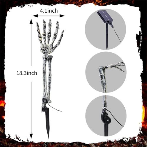 Halloween Decorations Outdoor,Solar 4 Pack Light Up Skeleton Arm Decorations,120 LED Purple & Orange Lights with 8 Modes,Halloween Skeleton Arm String Lights for Porches Yards Gardens Lawn - Image 2