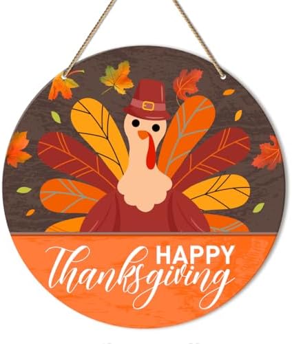 Happy Thanksgiving Door Sign, Thanksgiving Turkey Decorations for Home Office Front Door Porch Kitchen Farmhouse Fall Autumn Hanging Sign Wall Decor by ZODGMED