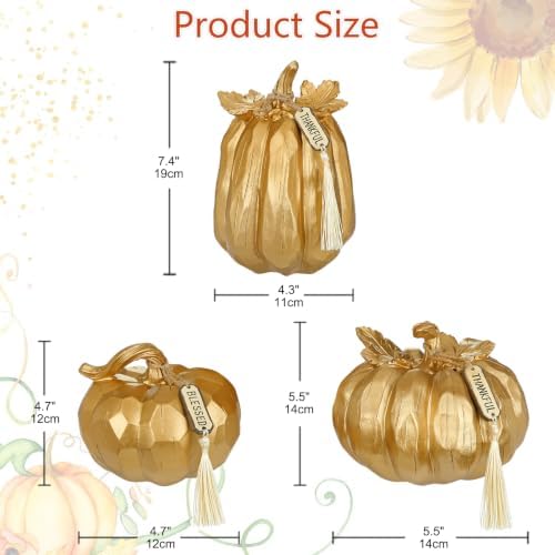 Briful Fall Pumpkin Decor 3 Pcs, Gold Faux Resin Pumpkin Dining Centerpiece - Image 5