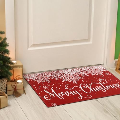 Merry Christmas Door Mat Outdoor for Front Door,Red Snowflake Snow Welcome Doormat,Winter Xmas Holiday Floor Rugs for Indoor Porch Entrance Farmhouse Decor 30" x 17 - Image 6