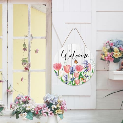 Tulips Welcome Sign Wood Plaque,Front Door Decoration - Image 4