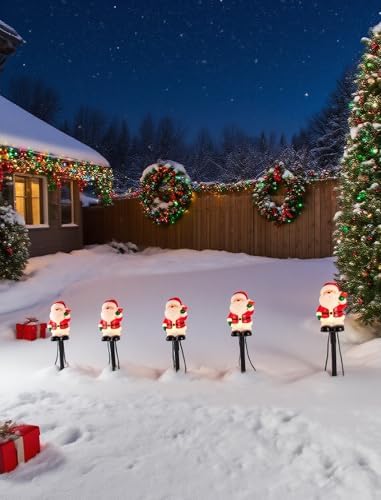5-Pack Commercial-Grade Christmas Pathway Stakes - 15.98" Tall Santa Holding Bell Stake Lights with Heavy-Duty C7 LEDs, Waterproof for Pro-Level Yard Decor - Image 6