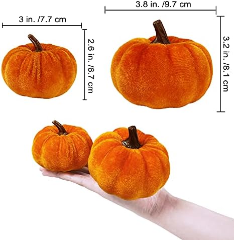 Winlyn Set of 16 Assorted Faux Small Rustic Harvest Decorative Pumpkins Velvet Fabric Foam Pumpkins in Rust Orange White for Farmhouse Fall Wedding Thanksgiving Centerpiece Table Mantel Décor - Image 3
