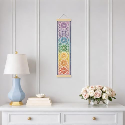 Chakra Mandala Porch Decor Banner, 31.5 x 7.8 Inch Canvas Hanging Banner with Wooden Rods, Rainbow Meditation Wall Accent for Entryway, Yoga Room, Patio, Indoor Outdoor Display - Image 5