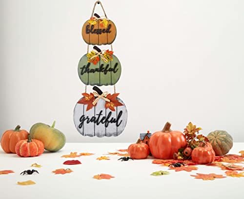 CYNOSA Fall Decorations for Home Blessed Grateful Thankful Door Sign Fall Decor Thanksgiving Decorations Wooden Pumpkin Vintage Hanging Signs for Home Farmhouse Harvest Outdoor Wall Decor - Image 6