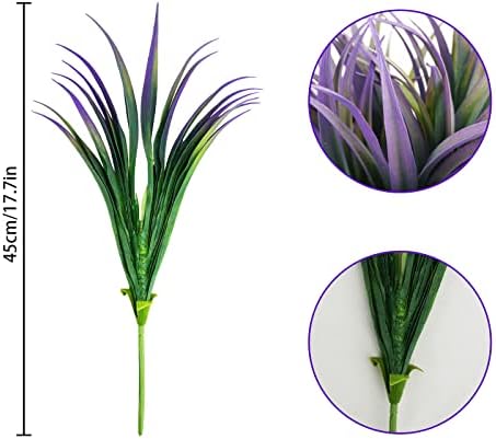 16Pcs Artificial Grass Fake Plants 17.3in Outdoor Plants UV Resistant Faux Greenery Stems Fake Grass for Home Window Garden Office Patio Pathway Front Porch Halloween Décor Green & Purple - Image 5