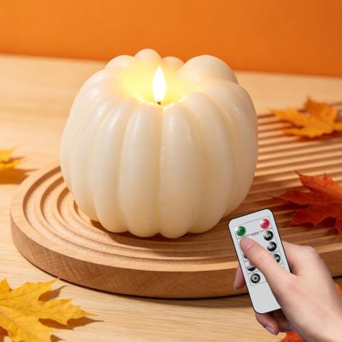 Wondise Fall Decorations Real Wax Pumpkin Candles with Remote Timer by Wondise