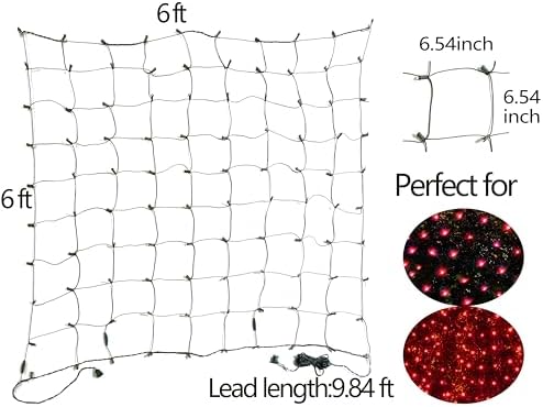 HISHINY LED Red Christmas Net Lights Outdoor,6ftx6ft 144LED Green Wire, Connectable Indoor Outdoor Bush Mesh Net Lights String for Valentines Day Decor,Shrub,Yard,Tree（Red） - Image 6