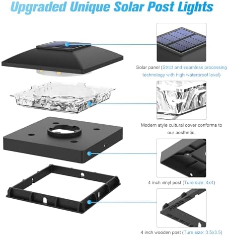 VOLISUN 4x4 Solar Post Cap Lights, 8 Pack Black Waterproof Fence Lights - Image 3
