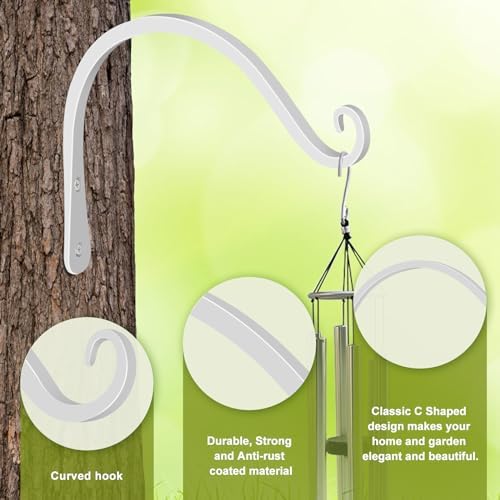 FEED GARDEN Heavy Duty Plant Hooks - 2 Pack 8 Inch Wall Mounted Hanging Brackets, 44lb Capacity Steel Plant Hangers for Bird Feeders, Baskets, Wind Chimes -White - Image 3