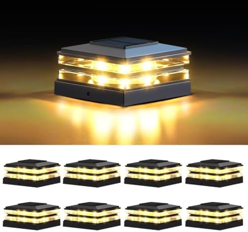 8 Pack Solar Post Cap Lights Outdoor Waterproof, Warm & Cool White, Black by ExcMark