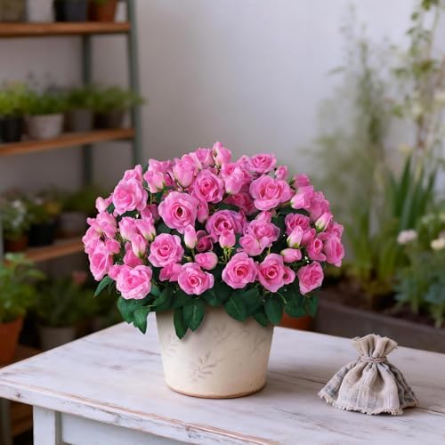 2Pcs Artificial Silk Rose Flower Topiary Tree for Front Porch Decor(Pink) - Image 3