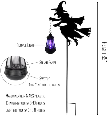 Halloween Witches Outdoor Solar Lanterns 2 Pack - Halloween Decorations Outdoor Witch Statue, Solar Garden Stakes, Metal Yard Decor, Whimsical Decor for Patio (Purple Light) - Image 4