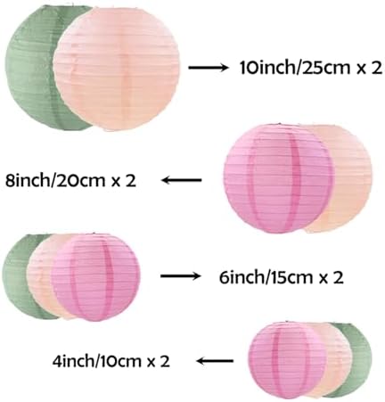 ZOOYOO 10Pcs Paper Lanterns,Sage Green Pink Round Hanging Tissue Paper Lanterns Decorations for Boho Birthday,Graduation,Garden,Summer Party Garden Home Decor - Image 2